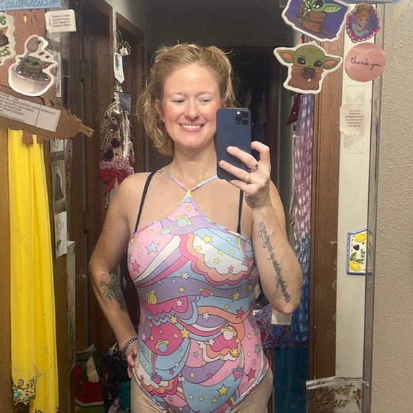 Space Rainbow Bodysuit Galaxy Retro Pastels Dance - Picture 1 of 2